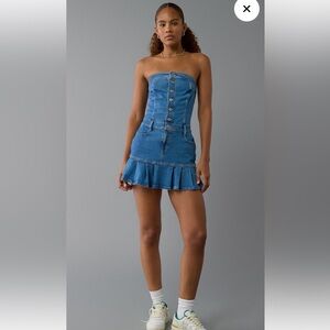 NWT American Eagle Pleated Denim Strapless Mini Dress